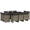 Set de comedor de jardín 11 pzas y cojines ratán sintético gris 2