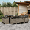Set comedor de jardín con cojines 13 pzas ratán sintético gris 1