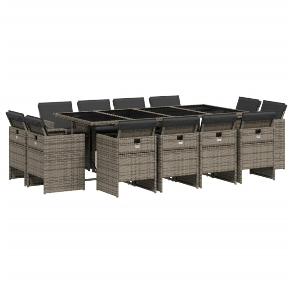 Set comedor de jardín con cojines 13 pzas ratán sintético gris M 2