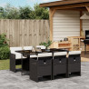 Set de comedor de jardín 7 pzas y cojines ratán sintético negro 1