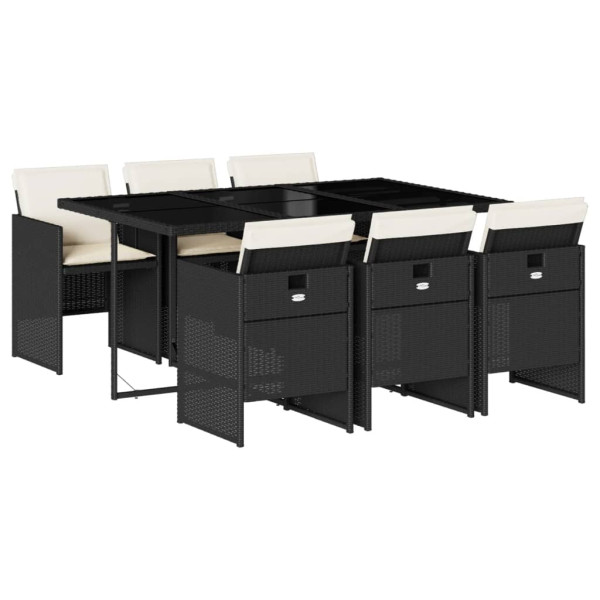 Set de comedor de jardín 7 pzas y cojines ratán sintético negro M 2