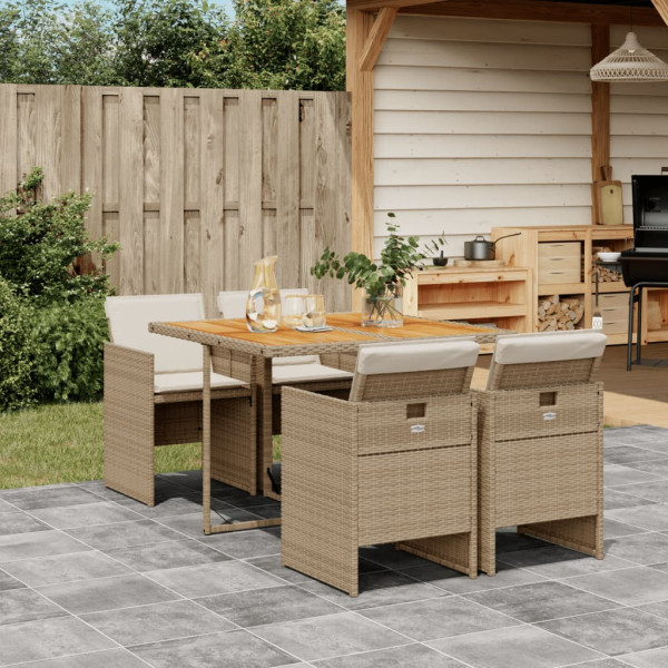 5 pcs conjunto de jantar p/ jardim com almofadões vime PE bege D