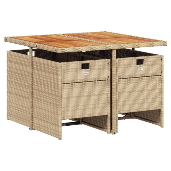 5 pcs conjunto de jantar p/ jardim com almofadões vime PE bege M 3