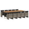 11 pcs conjunto jantar p/ jardim c/ almofadões vime PE cinzento 2