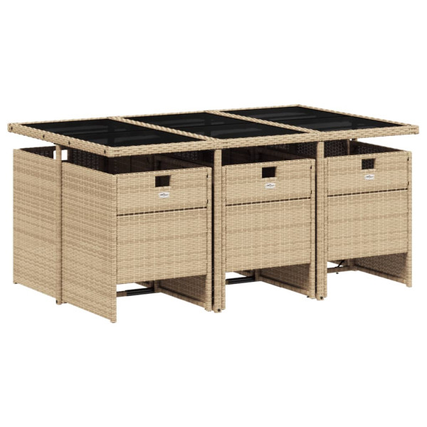 7 pcs conjunto de jantar p/ jardim com almofadões vime PE bege M 3