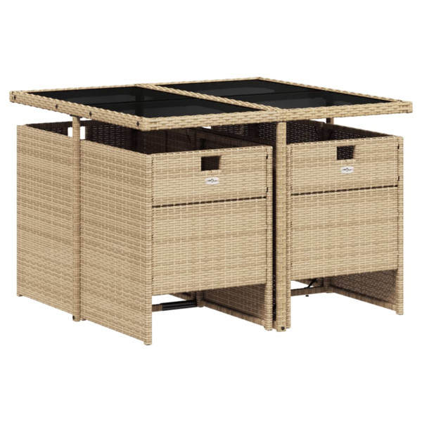 5 pcs conjunto de jantar p/ jardim com almofadões vime PE bege M 3