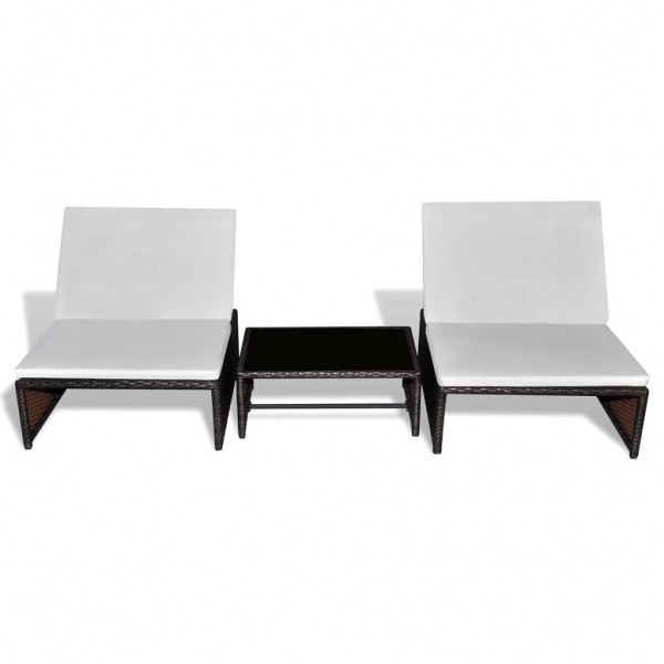 Tumbonas con mesita 2 unidades ratán sintético marrón D