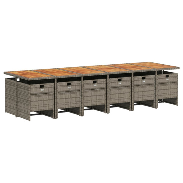 Set comedor de jardín con cojines 13 pzas ratán sintético gris M 3