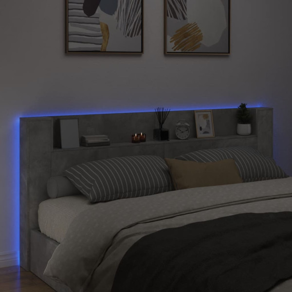 Cabecero de cama con luz LED gris hormigón 220x16.5x103.5 cm M 4