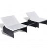 Cadeiras jardim reclináveis 2 pcs com mesa vime PE preto 1