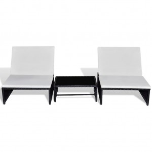 Cadeiras jardim reclináveis 2 pcs com mesa vime PE preto H