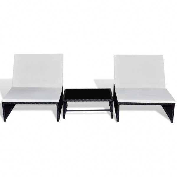 Cadeiras jardim reclináveis 2 pcs com mesa vime PE preto M 2