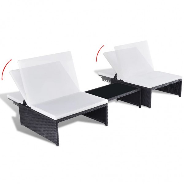 Cadeiras jardim reclináveis 2 pcs com mesa vime PE preto M 3