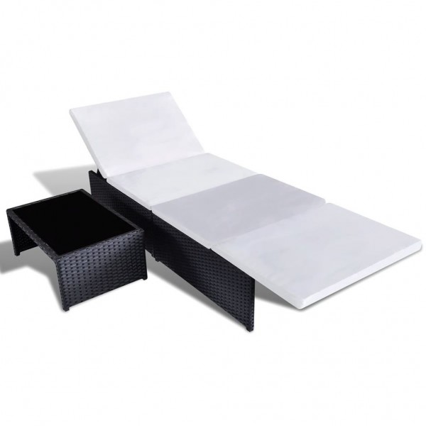 Cadeiras jardim reclináveis 2 pcs com mesa vime PE preto M 4