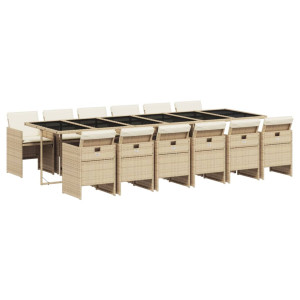 Set comedor de jardín con cojines 13 pzas ratán sintético beige H