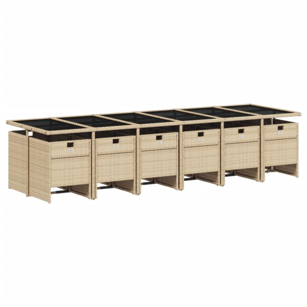 13 pcs conjunto de jantar p/ jardim com almofadões vime PE bege M 3