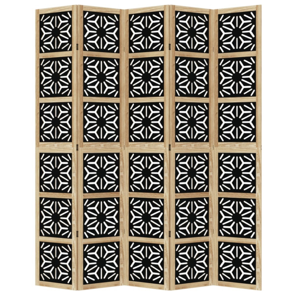 Biombo separador 5 paneles madera maciza Paulownia marrón negro M 4