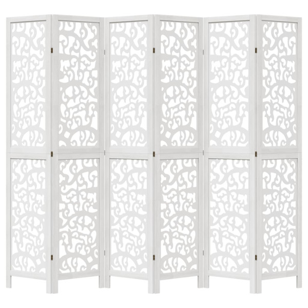 Biombo separador de 6 paneles madera maciza Paulownia blanco M 4