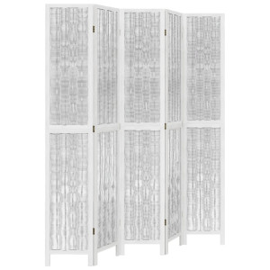 Biombo separador de 5 paneles madera maciza Paulownia blanco H
