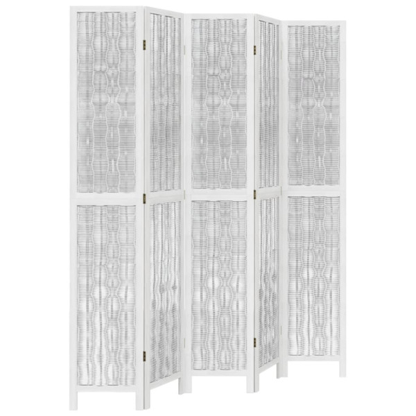 Biombo separador de 5 paneles madera maciza Paulownia blanco M 2