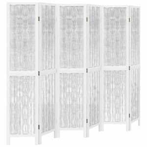 Biombo separador de 6 paneles madera maciza Paulownia blanco H