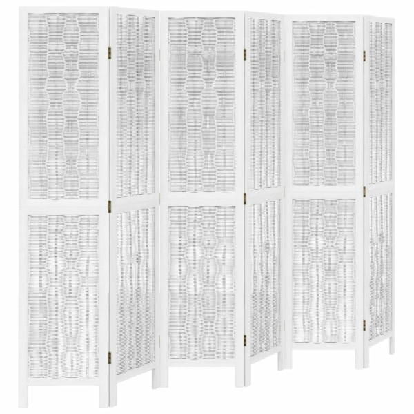 Biombo separador de 6 paneles madera maciza Paulownia blanco M 2