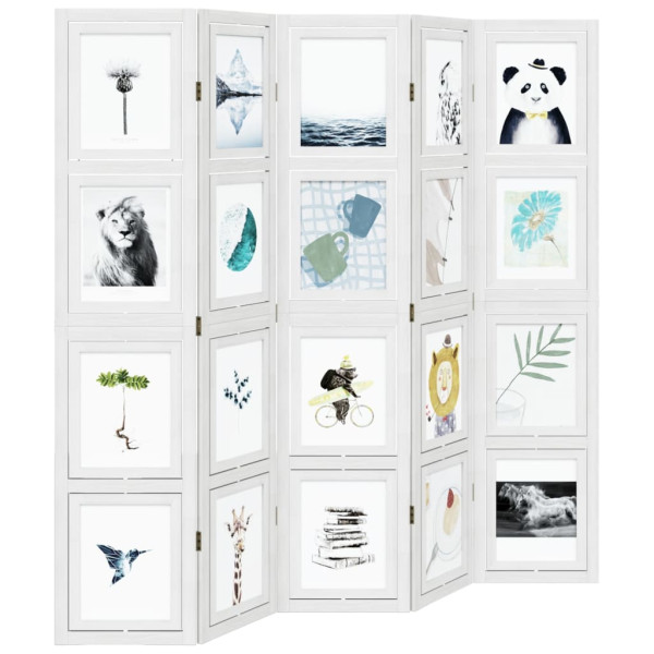 Biombo com 5 painéis madeira de paulownia maciça branco M 4