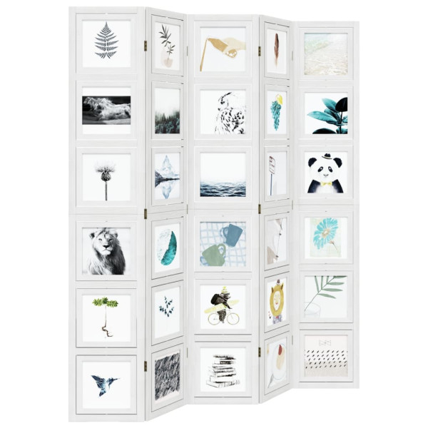 Biombo com 5 painéis madeira de paulownia maciça branco M 4