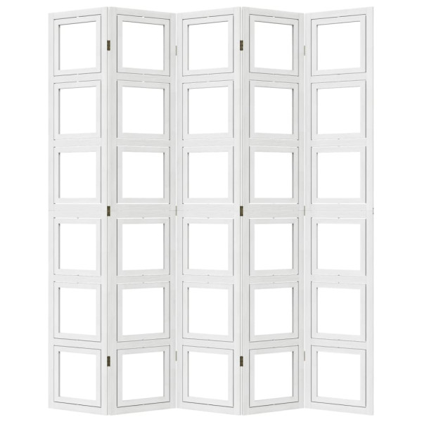 Biombo separador de 5 paneles madera maciza Paulownia blanco M 5