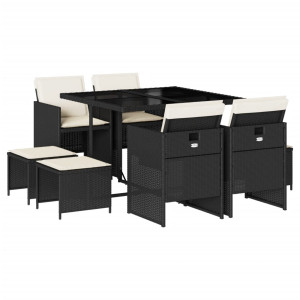 Set de comedor de jardín 9 pzas y cojines ratán sintético negro H