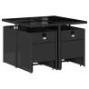 9 pcs conjunto de jantar p/ jardim c/ almofadões vime PE preto 3