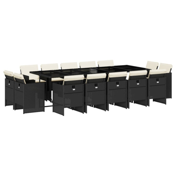 15 pcs conjunto de jantar p/jardim com almofadões vime PE preto M 2