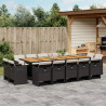 Set comedor de jardín con cojines 15 pzas ratán sintético negro 1