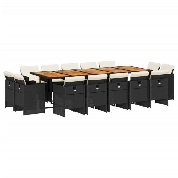 Set comedor de jardín con cojines 15 pzas ratán sintético negro M 2