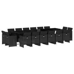 Set de muebles jardín 17 pzas con cojines ratán sintético negro H