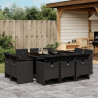 11 pcs conjunto de jantar p/ jardim c/ almofadões vime PE preto 1