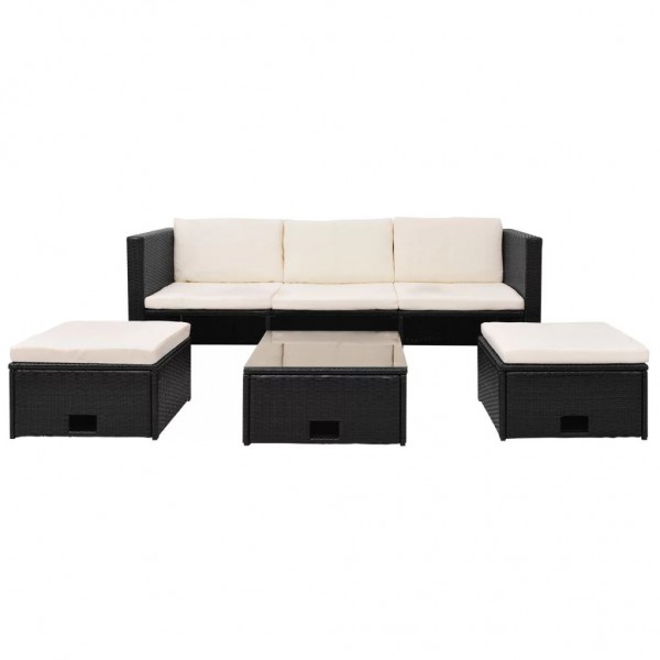 4 pcs conjunto lounge de jardim c/ almofadões vime PE preto M 4
