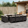 Set comedor de jardín con cojines 13 pzas ratán sintético negro 1