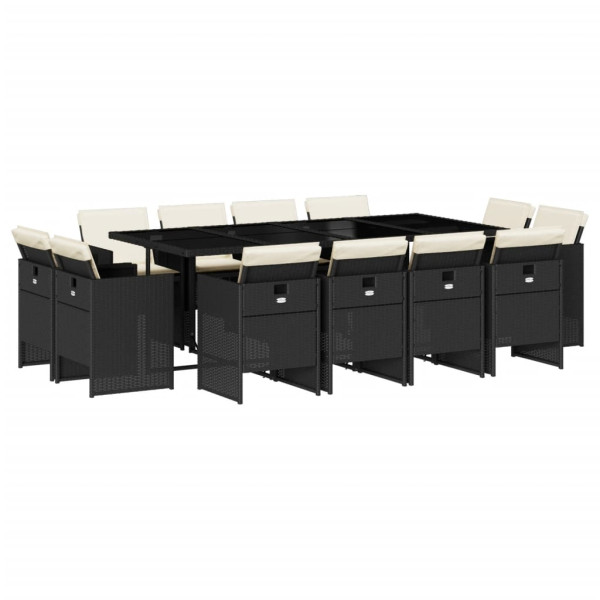 Set comedor de jardín con cojines 13 pzas ratán sintético negro M 2
