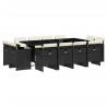 13 pcs conjunto de jantar p/jardim com almofadões vime PE preto 2
