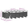 Set comedor de jardín con cojines 13 pzas ratán sintético negro 5