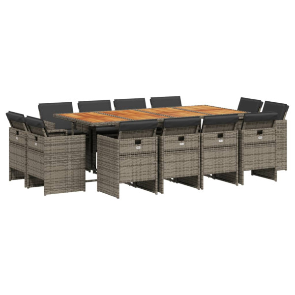 Set comedor de jardín con cojines 13 pzas ratán sintético gris M 2