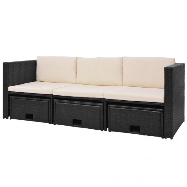 4 pcs conjunto lounge de jardim c/ almofadões vime PE preto M 5