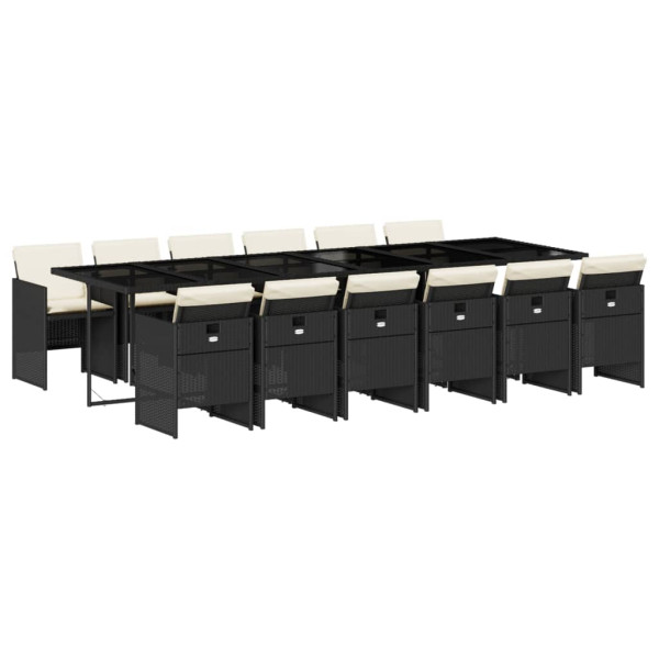 13 pcs conjunto de jantar p/jardim com almofadões vime PE preto M 2