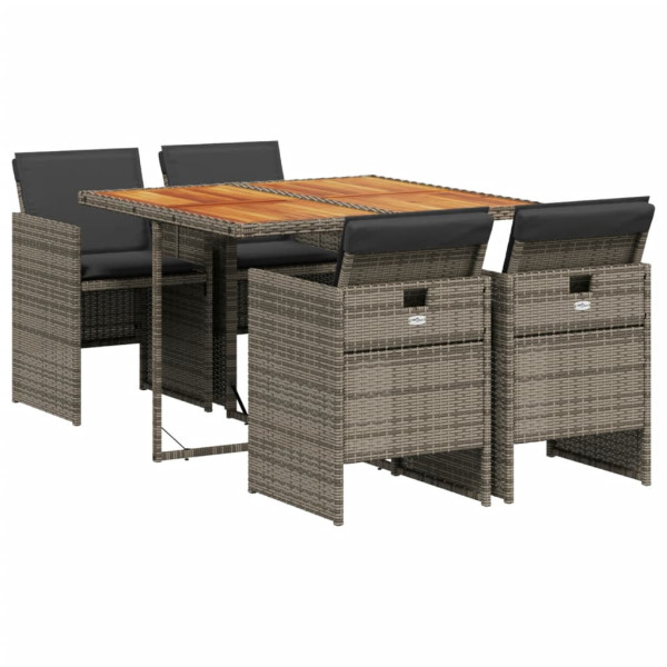 5 pcs conjunto de jantar p/ jardim c/ almofadões vime PE cinza M 2
