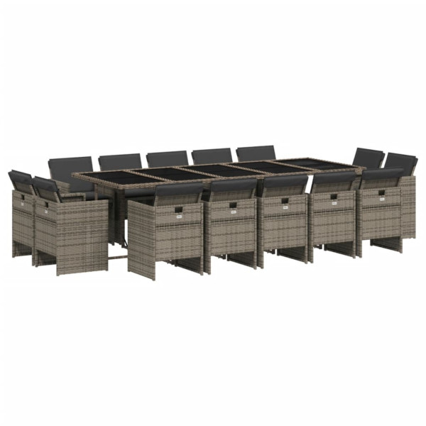 15 pcs conjunto jantar p/ jardim c/ almofadões vime PE cinzento M 2