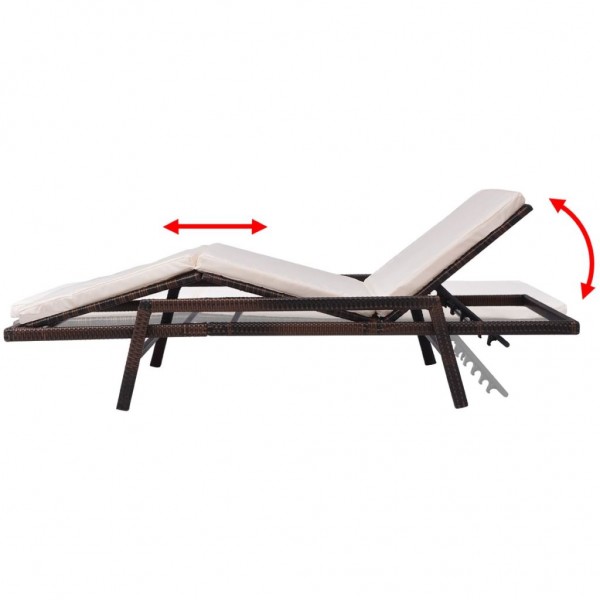 Tumbona con cojín de ratán sintético marrón M 3