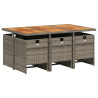 Set comedor jardín 7 pzas y cojines ratán sintético gris 3