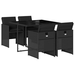 Set de muebles jardín 5 pzas con cojines ratán sintético negro H