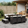 Set de comedor jardín 11 pzas con cojines ratán sintético negro 1